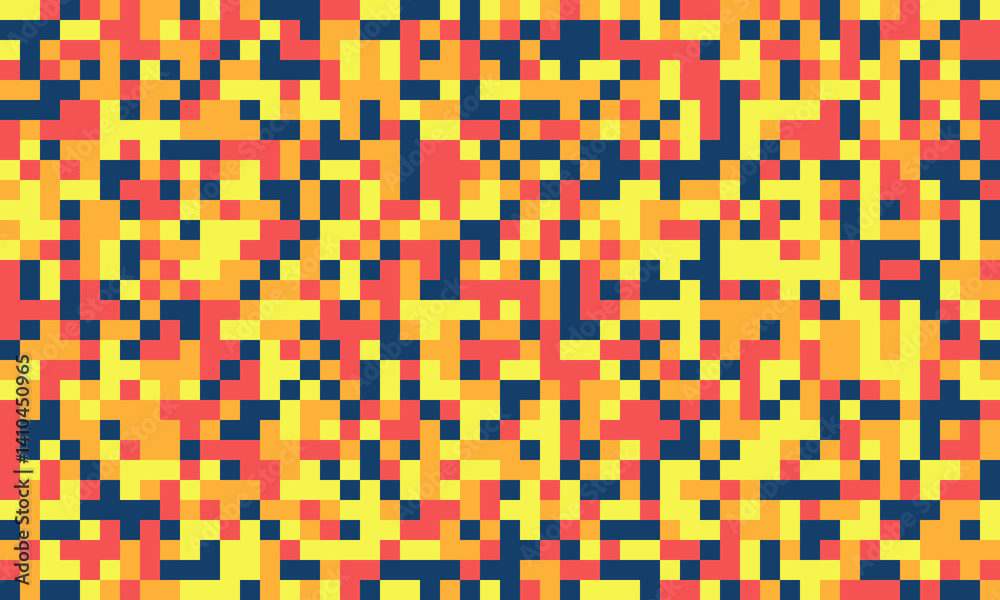 Fototapeta premium Vibrant pixel art background. Abstract mosaic of warm colors creates a dynamic, energetic feel. Ideal for website banners, tech designs, or adding a retro touch to modern projects.