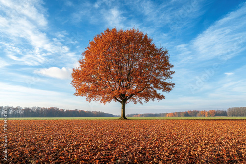 Wallpaper Mural A lone tree in a field, adorned with vibrant leaves, standing tall against the open sky. Torontodigital.ca