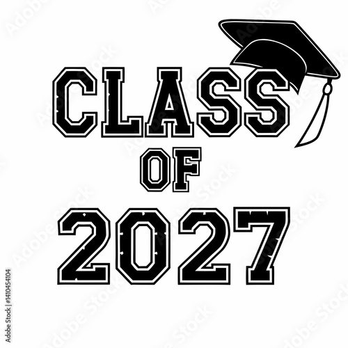 Class Of 2027 Graduation Design With Cap Illustration For T Shirt