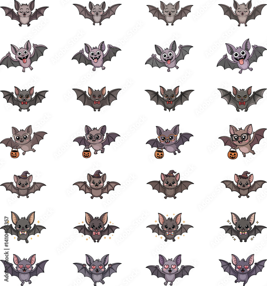 Adorably Spooky & Funny Halloween Bat Vector Set Adorably Spooky & Funny Halloween Bat Vector Set