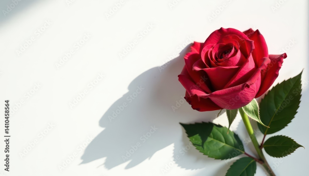 Fototapeta premium Crimson rose bouquet shadow, white canvas backdrop, background, fine art, love