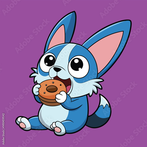Cute Papillon Eating Doughnut Cartoon 