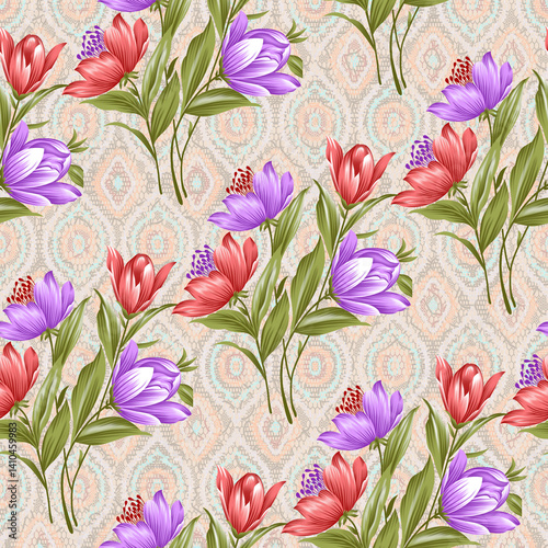 Abstract seamless color full flower leaf bunch pattern
