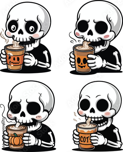 Cute Halloween Witch Skull Clipart – Cartoon Spooky Head with Hat