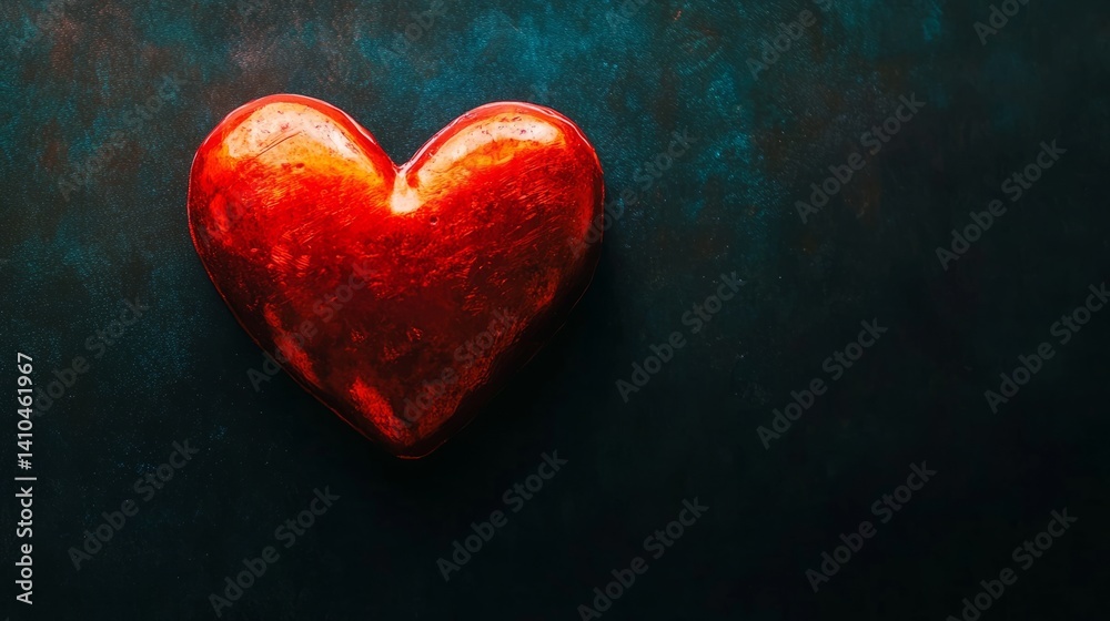 Fototapeta premium A glowing red heart floats in darkness, symbolizing warmth and gratitude in simplicity. 