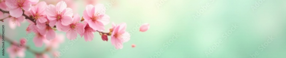 delicate pink sakura petals drifting gently on a soft pastel green background , pastel, fall, flowers delicate pink sakura petals drifting gently on a soft pastel green background , pastel, fall, flowers