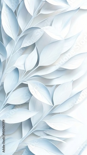 Light Blue Paper Leaves on White Background