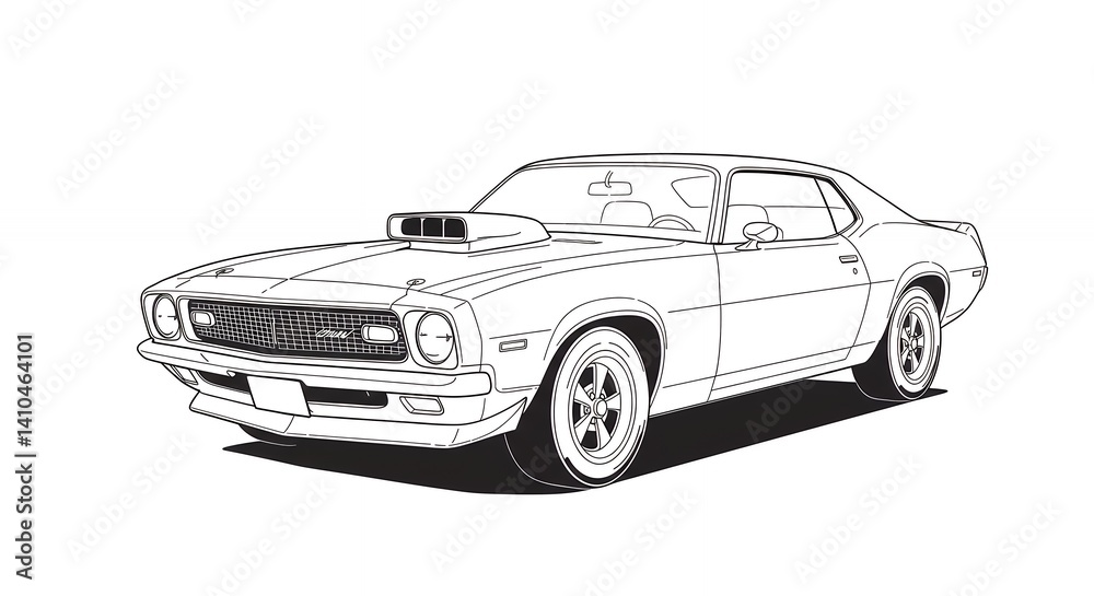 Fototapeta premium Classic muscle car line art drawing illustration