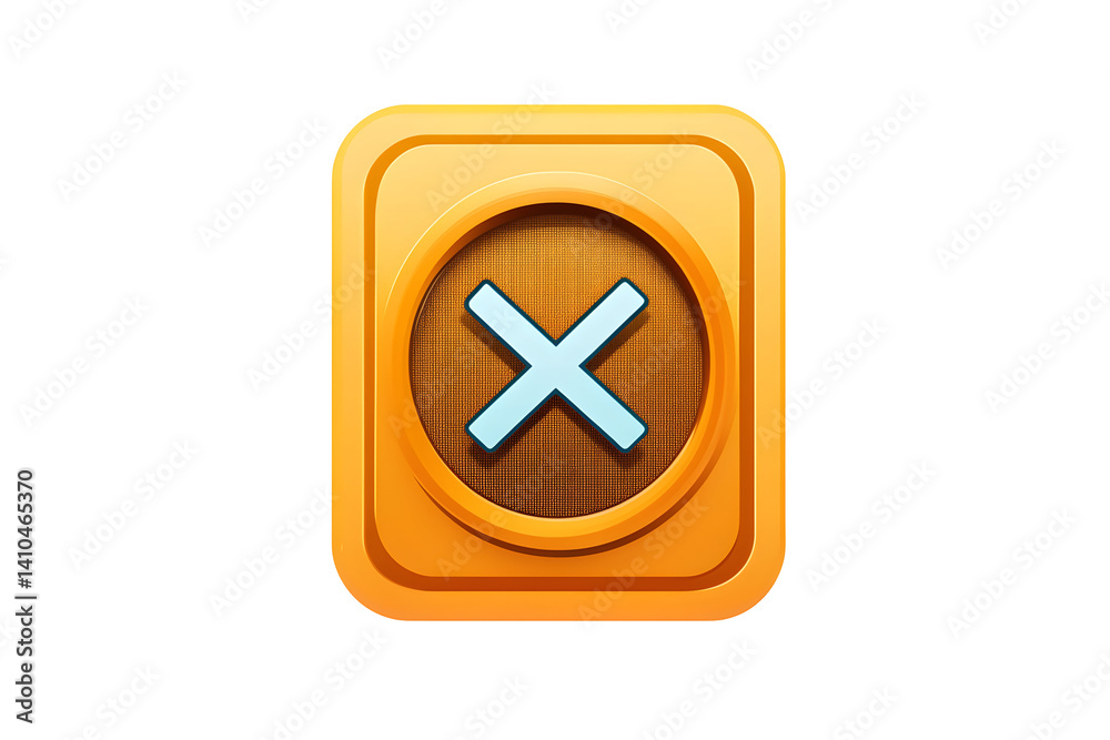 Obraz premium Stop Orange square icon. It features a light blue 'x' inside a circle with a wood pattern inside
