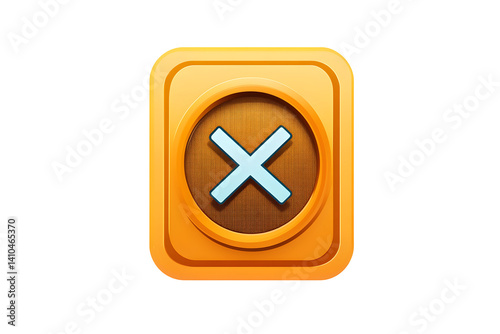 Free Download Stop Orange square icon. It features a light blue 'x' inside a circle with a wood pattern inside - GFXLoad
