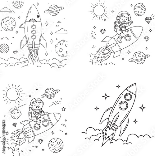 Rocket icon coloring page  silhouette image vector