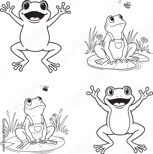 Frog coloring page  silhouette image vector