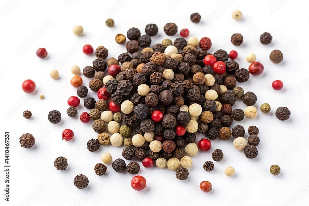 Pepper Mix Peppercorns Isolated on White Background Top View Pepper Mix Peppercorns Isolated on White Background Top View