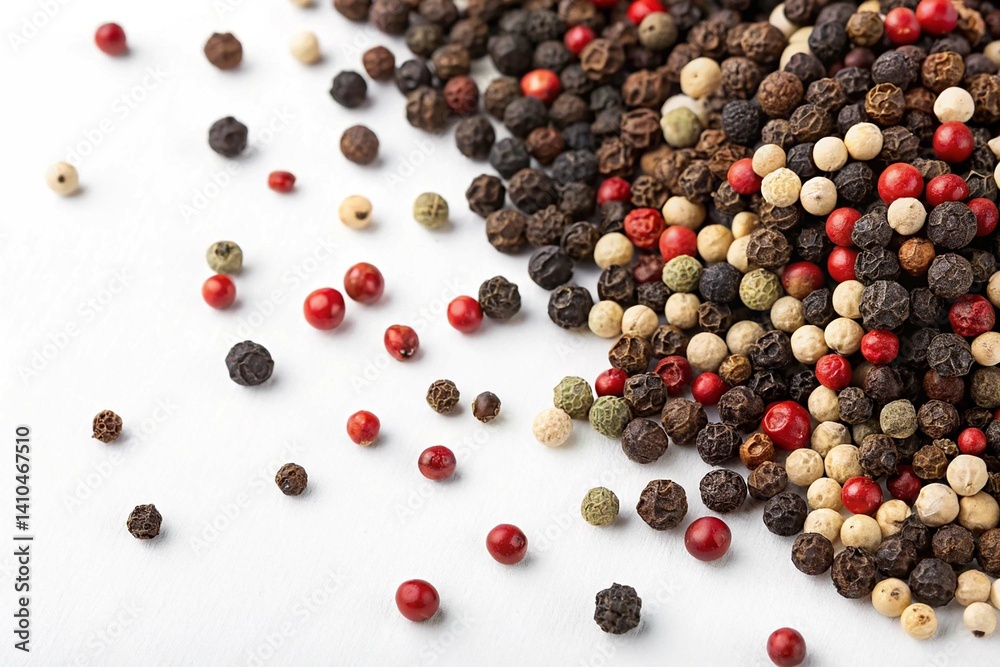 Pepper Mix Peppercorns Isolated on White Background Top View Pepper Mix Peppercorns Isolated on White Background Top View