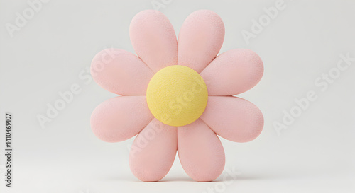 Pink Flower with Yellow Center on White Background - Cute 3D Illustration