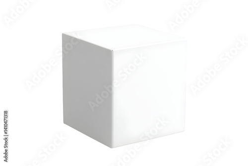 Smooth, minimalist a solid, white cube floats against a stark transparent background, showcasing simple geometric form