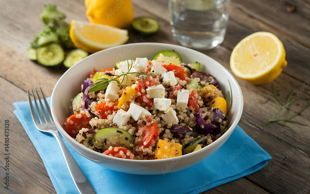 Fresh Quinoa Salad with Vegetables, Feta Cheese, and Lemon Fresh Quinoa Salad with Vegetables, Feta Cheese, and Lemon