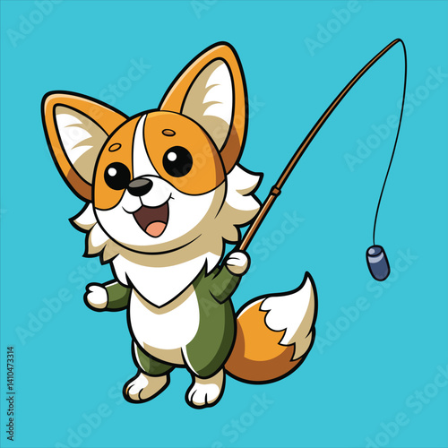 Cute Papillon Fishing Cartoon
