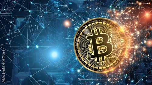 Digital currency icon amidst complex network photo