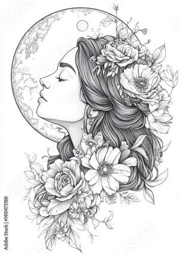 Wallpaper Mural Moon with Flower Queens Coloring Pages Torontodigital.ca