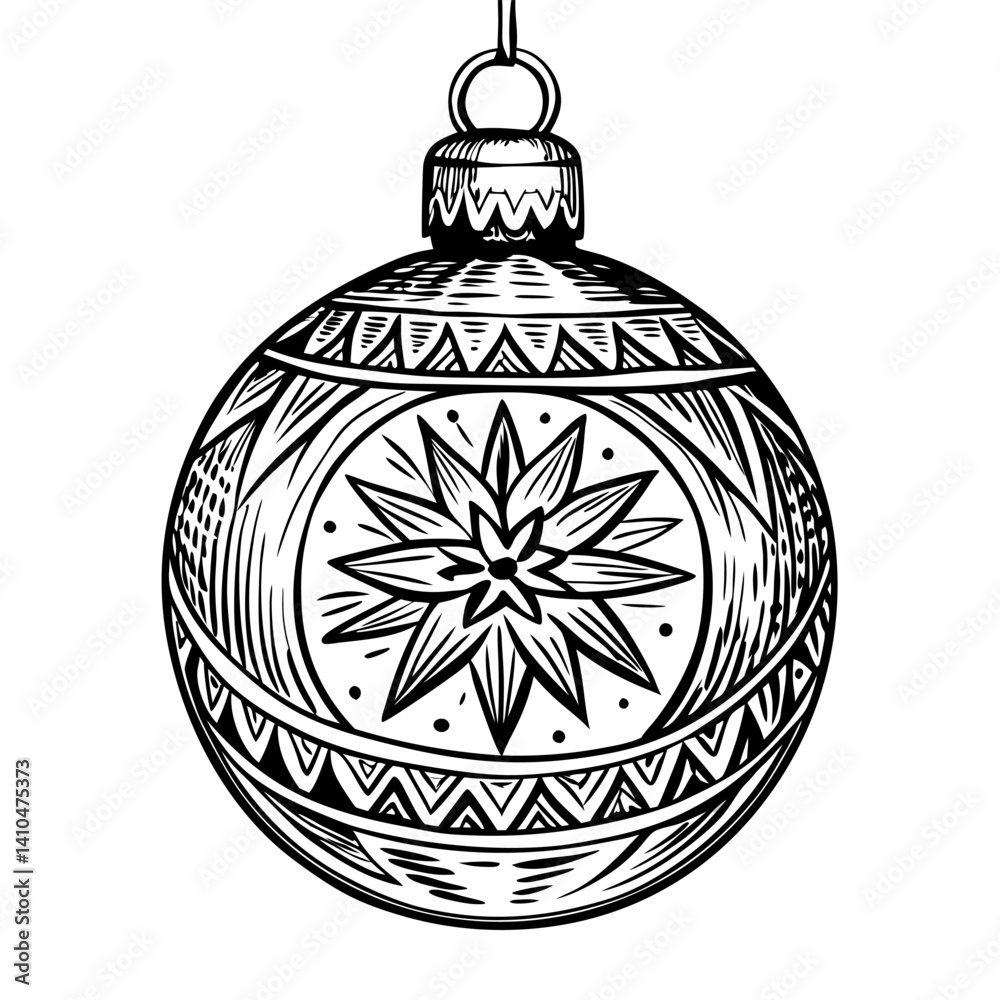 Fototapeta premium Ornate Black and White Christmas Ornament with Geometric Patterns