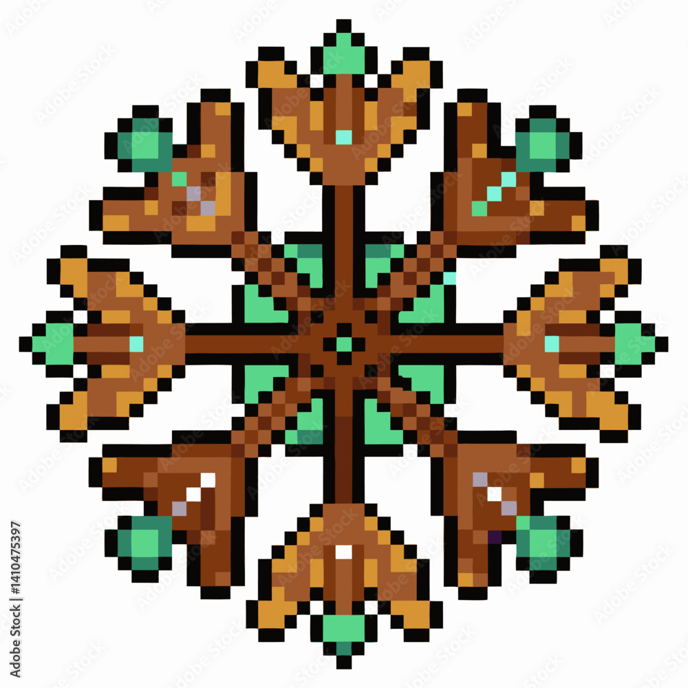 Fototapeta premium Pixel Art Snowflake Mandala with Geometric Abstract Design