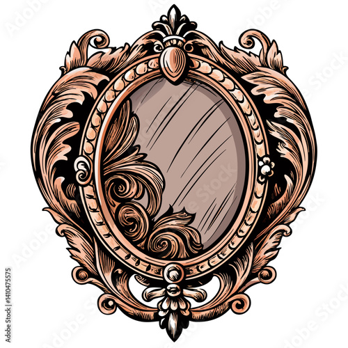 Ornate Vintage Mirror with Floral Carvings Elegant Antique Decor Illustration
