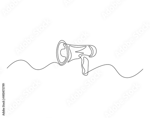 Horn speaker outline drawing illustration. Continuous line draw of public megaphone vector.