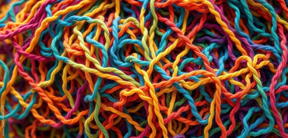 A vibrant, chaotic tangle of colorful crochet threads and yarns on a bobina, yarn, speckled, art A vibrant, chaotic tangle of colorful crochet threads and yarns on a bobina, yarn, speckled, art