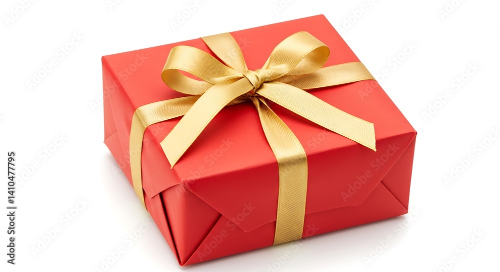 Obraz premium Wrapped gift with bow on white background