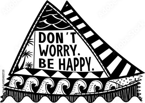 Unique triangular letter design with the uplifting quote “Don’t worry. Be happy.” Perfect for modern typography lovers and creative digital projects.