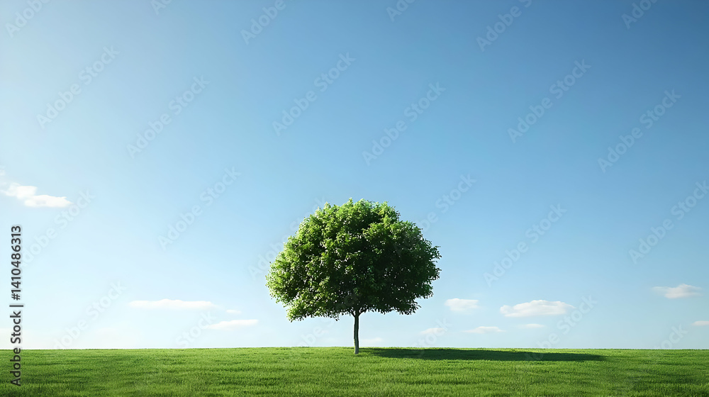Solitary Green Tree On A Grassy Horizon Solitary Green Tree On A Grassy Horizon