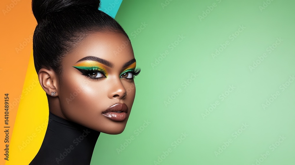 Naklejka premium A beauty shot highlighting iridescent highlighter and sharp graphic eyeliner.