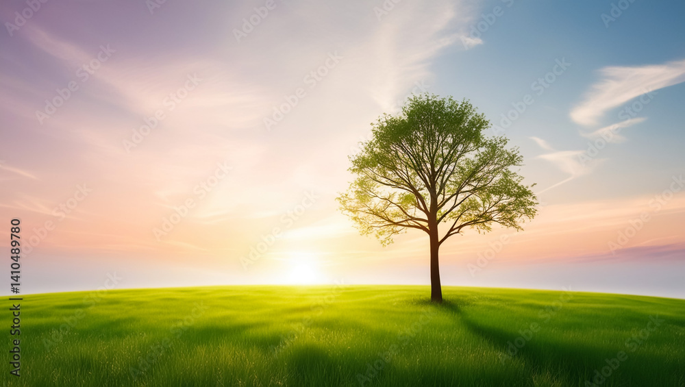 Obraz premium lonely tree in a beautiful green field
