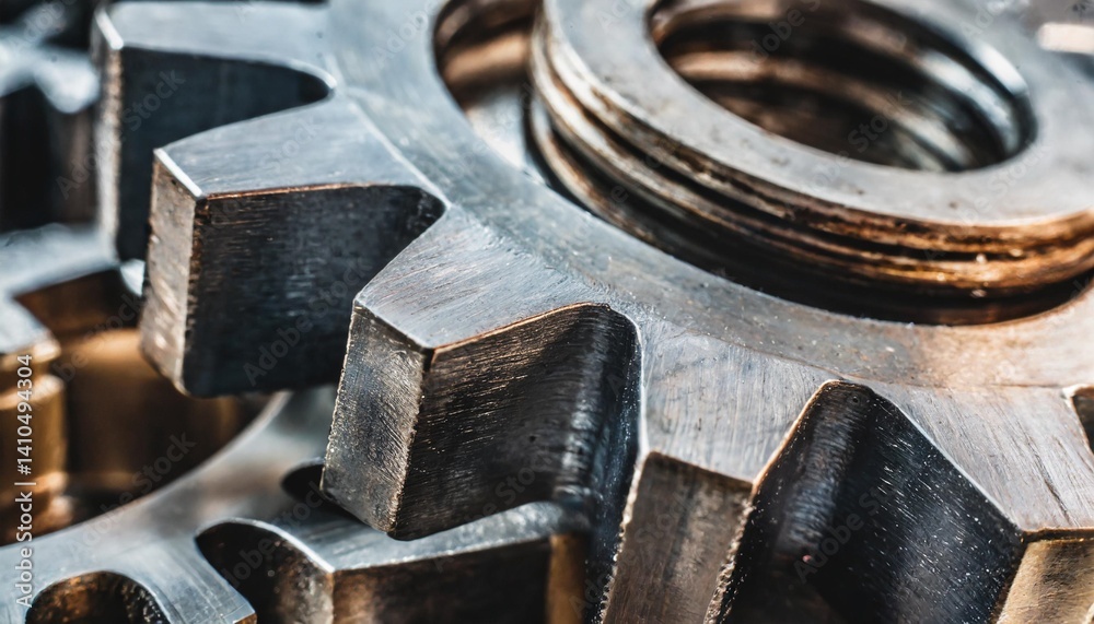 Shiny Metallic Gears in Industrial Macro Photography Style Shiny Metallic Gears in Industrial Macro Photography Style