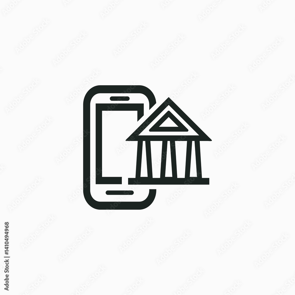 Bank and phone outline icon isolated on white background. Bank and phone outline icon isolated on white background.