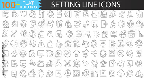 Settings Icons — Gear, UI Adjustment, System Tools, Preferences, and Management Symbols. Thin Line Vector Collection. Vector linear icons