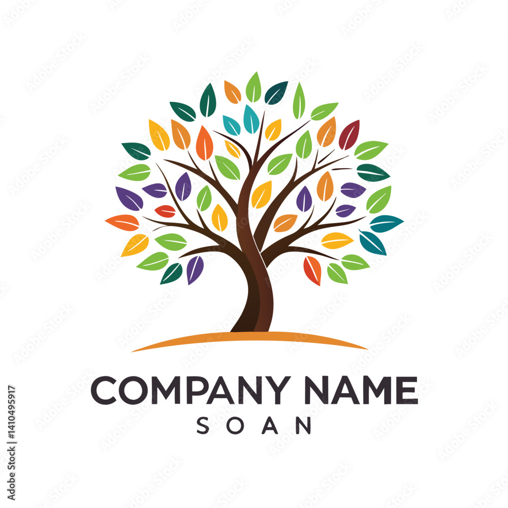 Fototapeta premium Colorful tree logo with leaves