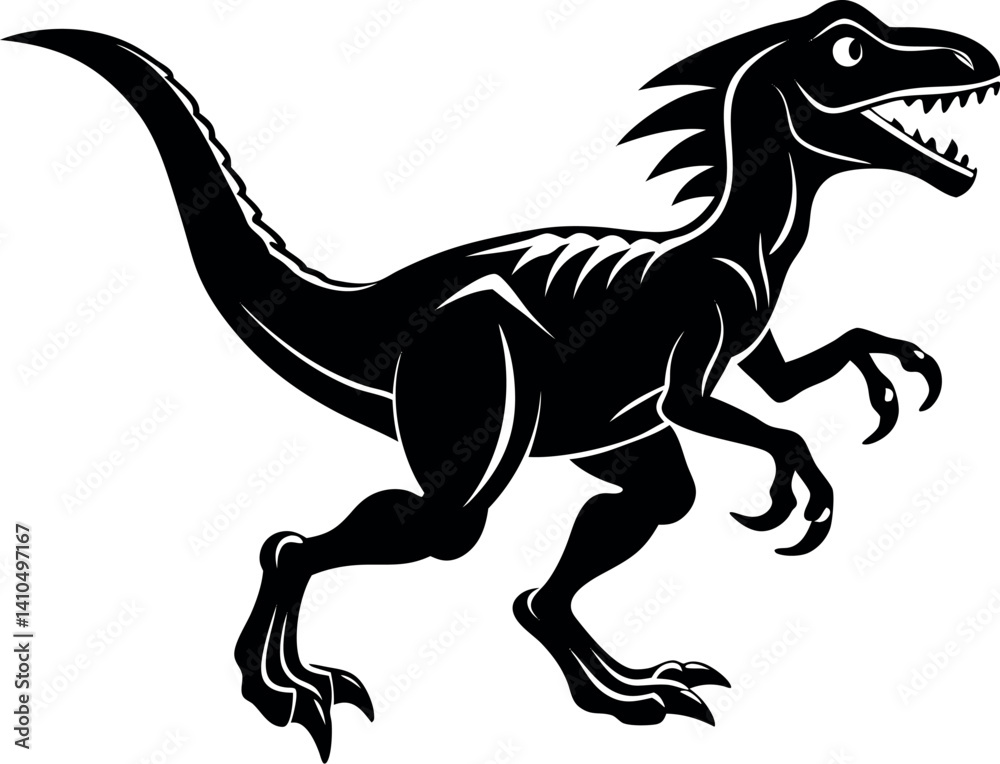 Fototapeta premium Velociraptor Dinosaur Silhouette Vector – Running Raptor Clipart for Prehistoric and Jurassic Designs