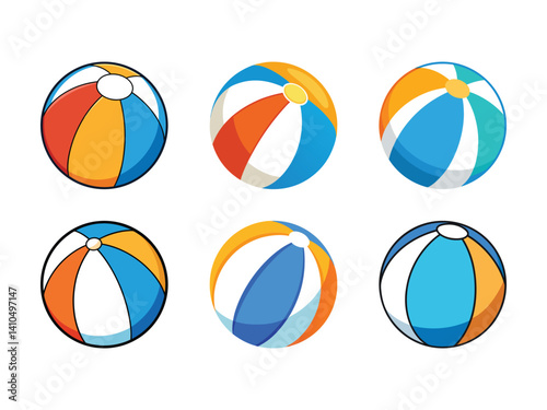 Colorful inflatable beach ball illustrations silhouette isolated on white background