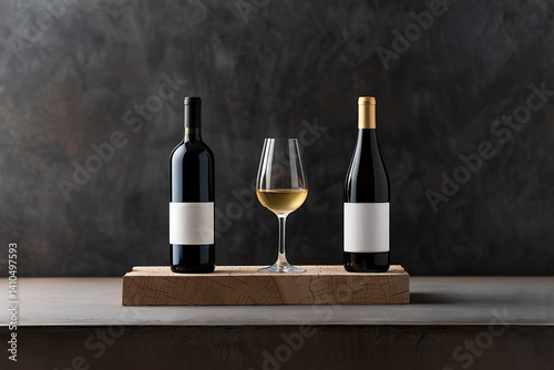 luxury wine display, merlot, chardonnay, and zinfandel showcased in a rich setting subtle lighting brings out their refined essence in a modern and elegant display