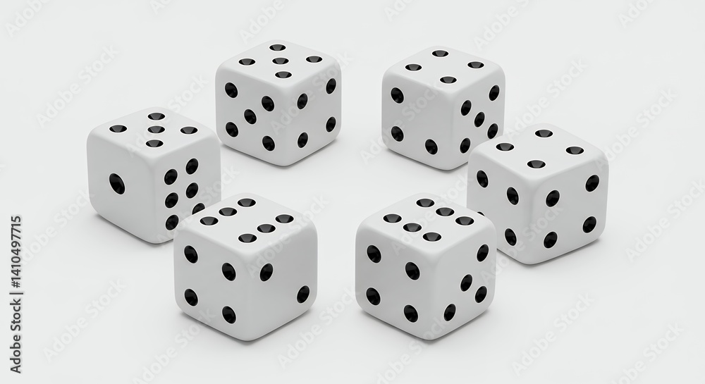 Six white dice arranged in a circle Six white dice arranged in a circle