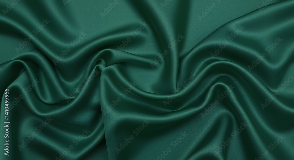Fototapeta premium Green Satin Fabric Texture with Elegant Drapes and Wrinkles
