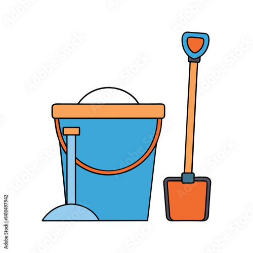 Sand bucket and shovel icon silhouette vector with white background