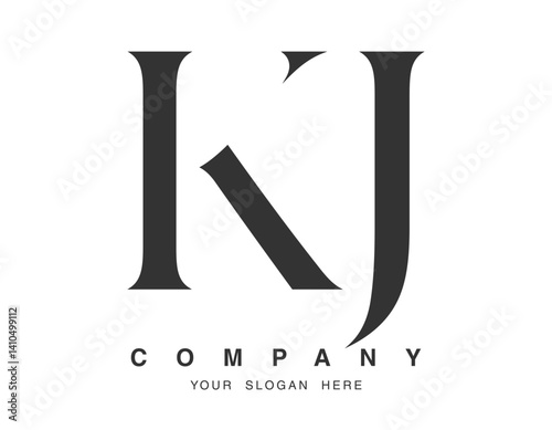 KJ logo design. Initial letter k and j serif font style. Creative classic company name typography. Trendy logotype or identity.