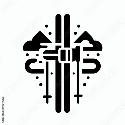 Ski Pole Strap Silhouettes in black on a white background photo