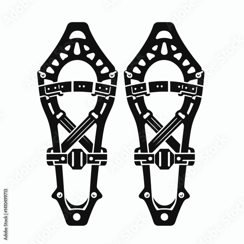Snowshoes Strap Silhouettes in black on a white background