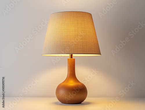 A classic electric lamp with a shade sits on the table, while another light fixture decorates the wall in the home interior