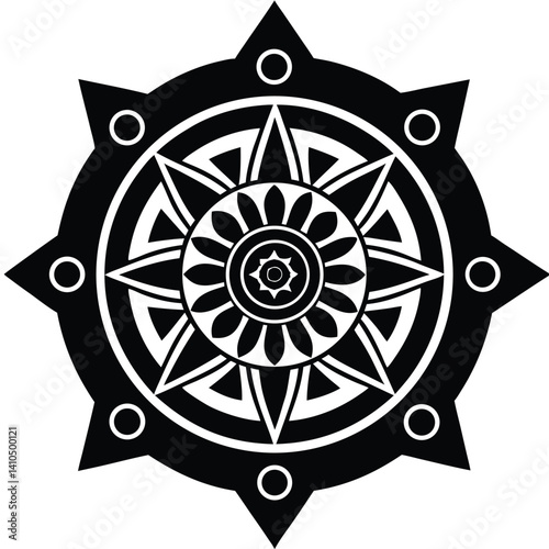 Flat vector Tibetan mandala with traditional elements for mindfulness graphics