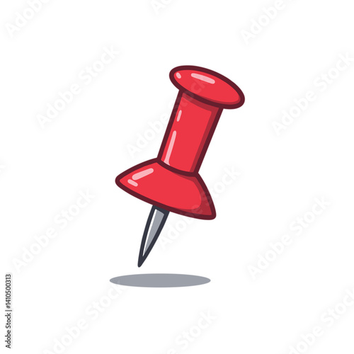 Red push pin floating on a white background  